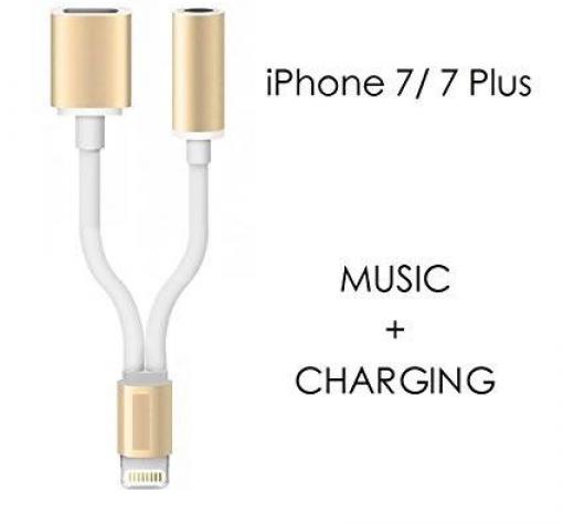 2в1 Lightning Адаптер / златист / към USB 8pin / Audio 3.5mm за iPhone 7G / iPhone 7 Plus / iPad