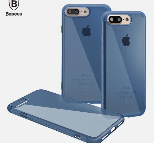 Оригинален силиконов калъф / гръб / TPU Baseus Simple Series Clear Case за iPhone 7 Plus / iPhone 8 Plus - син