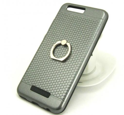 Твърд гръб MOTOMO TPU + PC Hybrid Case със стойка за Huawei P10 - тъмно сив / черен кант