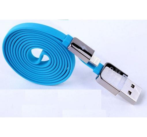 USB кабел REMAX за Apple iPhone 5 / iPhone 5S / iPhone 6 / iPhone 6 plus / iPod Touch 5 / iPhone 5C / iPod Nano 7 - син / плосък