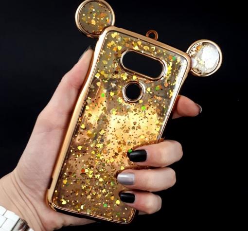 Луксозен силиконов калъф / гръб / TPU 3D за LG G5 - златист / сърца / миши ушички