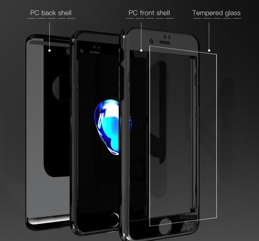 Луксозен твърд гръб 360° FULL за Apple iPhone 7 / iPhone 8 - черен / огледален / лице и гръб