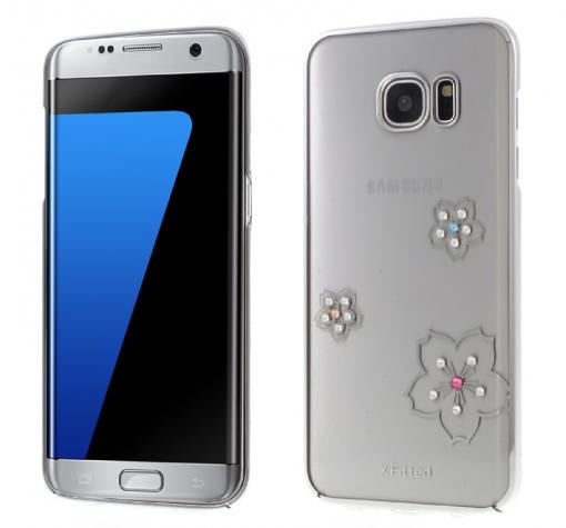 Луксозен твърд гръб X-FITTED Swarovski Diamond за Samsung S7 G930 - прозрачен със сребрист кант / Crystal Blossom