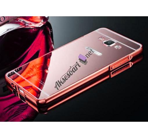 Луксозен алуминиев бъмпер с твърд гръб за Samsung J7 2016 J710 - Rose Gold / огледален