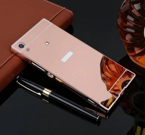 Луксозен алуминиев бъмпер с твърд гръб за Sony Xperia XA1 - Rose Gold / огледален