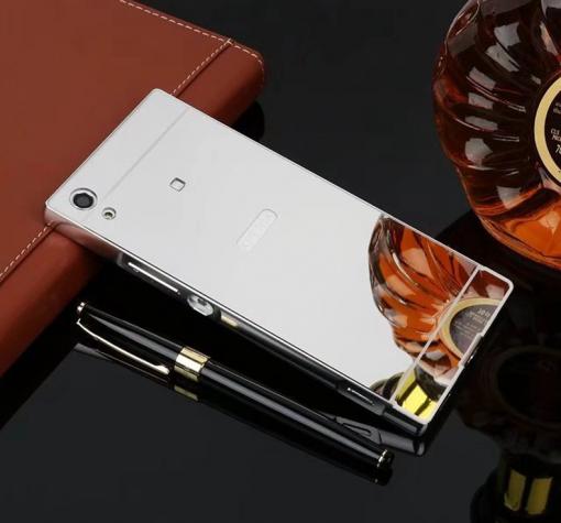 Луксозен алуминиев бъмпер с твърд гръб за Sony Xperia XA1 - сребрист / огледален