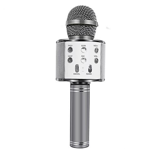 Караоке микрофон с вградени стерео високоговорители / Bluetooth Wireless Microphone Hifi Speaker WS-858 - сребрист