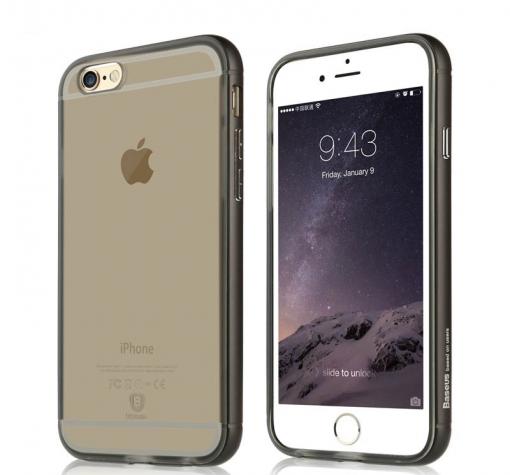 Метален бъмпер / Bumper Baseus Golden Case със силиконов гръб за Apple iPhone 6 / 6s - прозрачен / сив