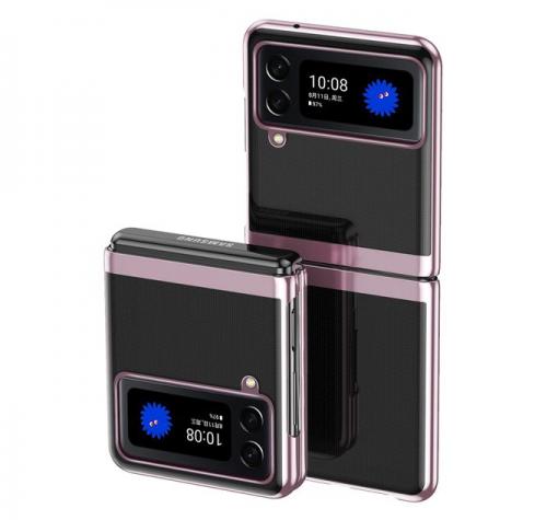 Луксозен кейс Plating Case за Samsung Z Flip3 5G - прозрачен / Rose Gold кант
