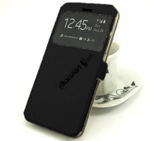 Кожен калъф Flip тефтер S-View със стойка за Huawei Honor 8 - черен / ромбове / Flexi