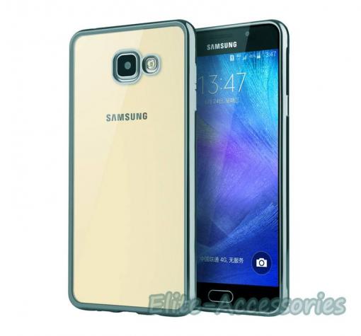 Луксозен твърд гръб за Samsung A5 2016 A510 - прозрачен / син кант