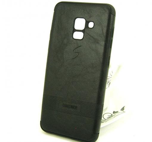 Луксозен силиконов калъф / гръб / TPU за Samsung A8 2018 A530F - черен / кожа