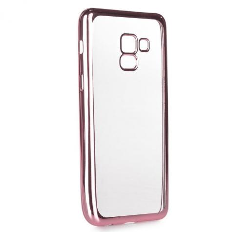 Луксозен силиконов калъф / гръб / TPU за Samsung A8 2018 A530F - прозрачен / Rose Gold кант