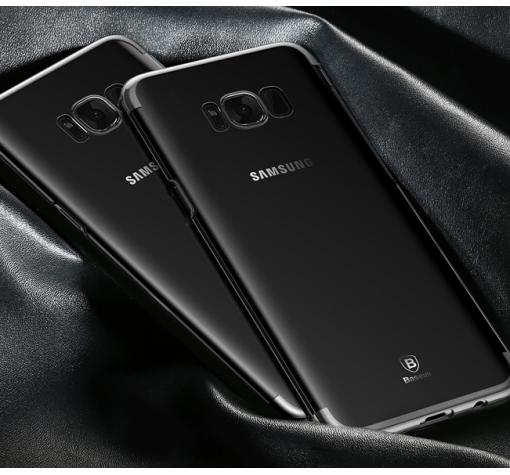 Оригинален твърд гръб Baseus Glitter Case за Samsung S8 Plus G955 - прозрачен / сив кант