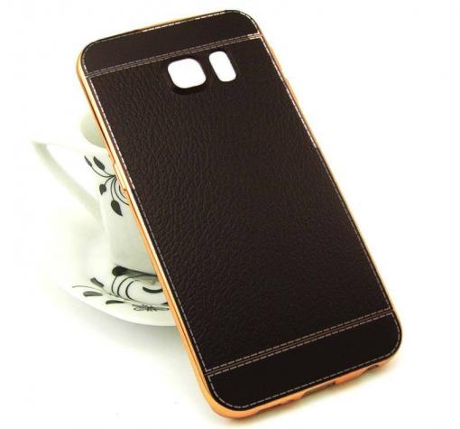 Луксозен силиконов калъф / гръб / TPU за Samsung S7 Edge G935 - черен / имитиращ кожа