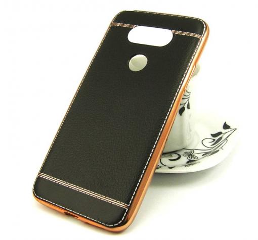 Луксозен силиконов калъф / гръб / TPU за LG G5 - черен / имитиращ кожа