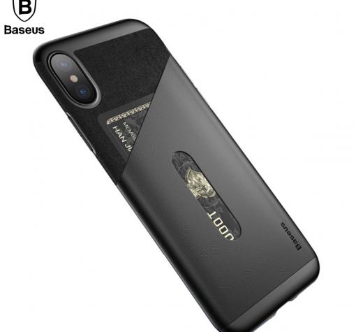 Оригинален твърд гръб Baseus Card Pocket Case за Apple iPhone X - черен