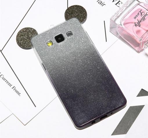 Луксозен силиконов калъф / гръб / TPU 3D за Samsung J5 2016 J510 - преливащ / черно и сиво / брокат / миши ушички / 2в1