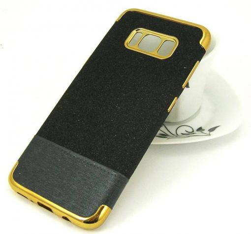 Луксозен силиконов калъф / гръб / TPU за Samsung S8 Plus G955 - черен / брокат / кожа