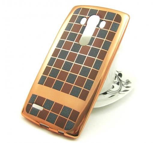 Луксозен силиконов калъф / гръб / TPU за LG G4 - кафяво и черно / квадрати / имитиращ кожа