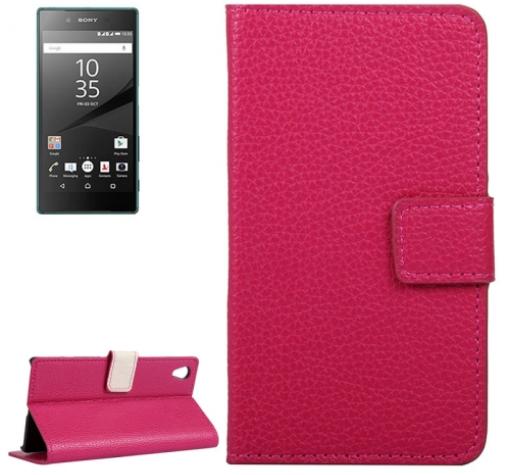 Кожен калъф Flip тефтер със стойка за Sony Xperia Z5 - розов
