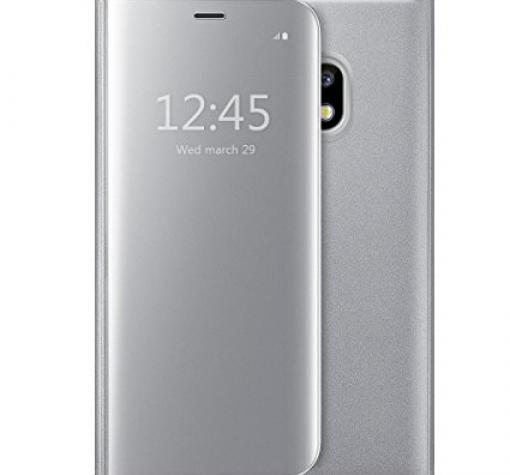 Луксозен калъф Clear View Cover с твърд гръб за Samsung J7 2017 J730 - сребрист