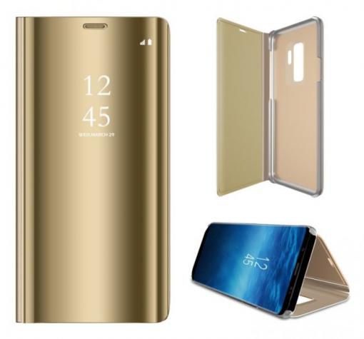 Луксозен калъф Clear View Cover с твърд гръб за Samsung A8 2018 A530F - златист