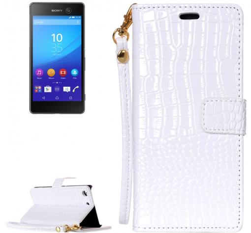 Кожен калъф Flip тефтер Flexi със стойка за Sony Xperia M5 - бял / Croco кожа