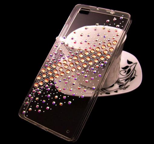 Луксозен силиконов калъф / гръб / TPU с камъни за Huawei Ascend P8 Lite / Huawei P8 Lite - прозрачен / многоцветни камъни