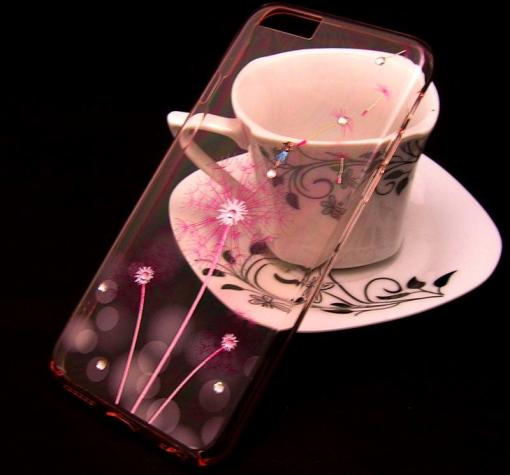 Луксозен твърд гръб с камъни ICON FLANG за Apple iPhone 6 / Apple iPhone 6S - прозрачен / глухарче