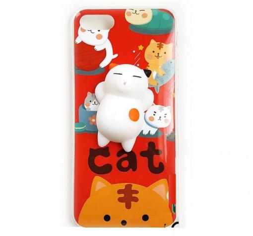 Луксозен силиконов калъф / гръб / TPU 4D Squishy за Apple iPhone 7 / iPhone 8 - червен / Cat