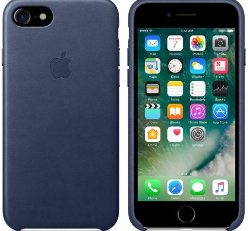 Оригинален твърд гръб за Apple iPhone 7 - син / кожа