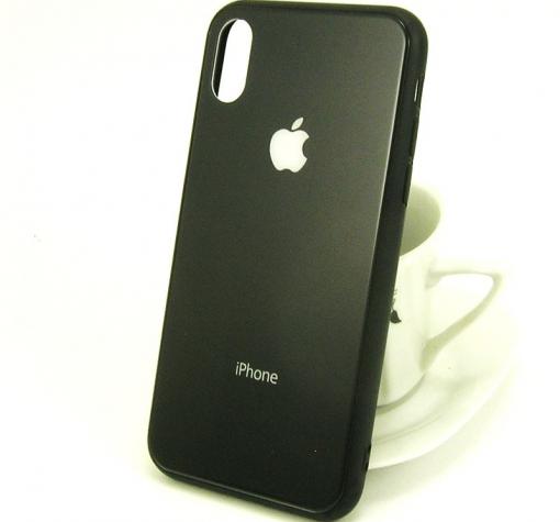 Луксозен стъклен твърд гръб за Apple iPhone X - черен