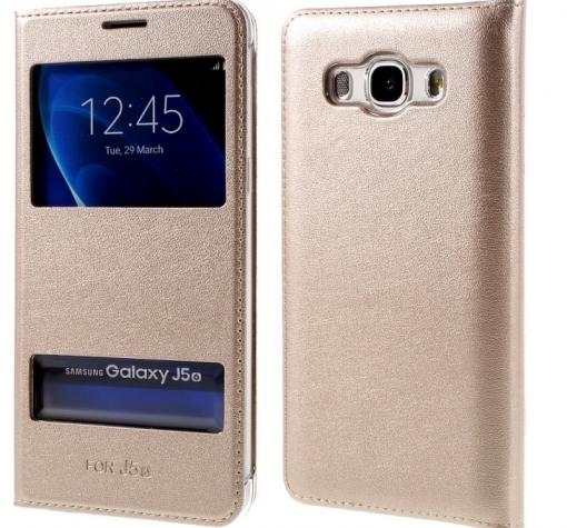 Кожен калъф Flip тефтер S-view за Samsung J5 2016 J510 - златист