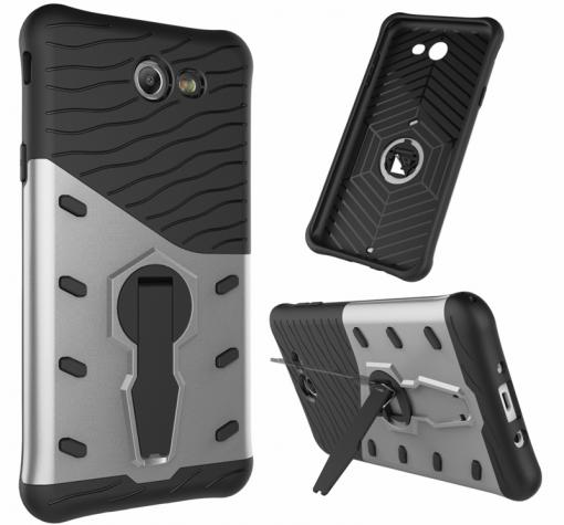 Силиконов гръб TPU Hybrid Armor с твърда част и стойка за Samsung J7 2017 J730 - черен / сив