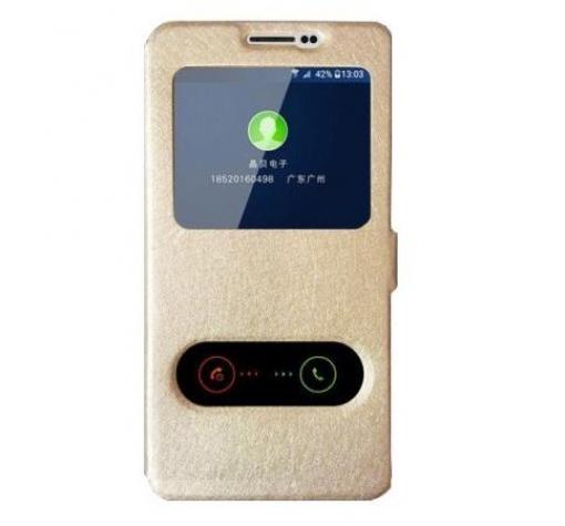 Кожен калъф Flip тефтер S-view със стойка за Xiaomi RedMi 4A - златист