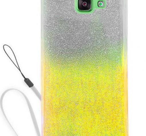 Луксозен силиконов калъф / гръб / TPU 3D за Samsung A5 2016 A510 - жълт / прозрачен / сив брокат / миши ушички / 2в1