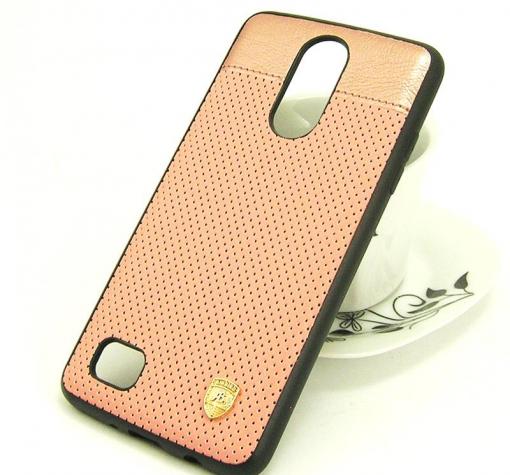 Луксозен кожен твърд гръб AIRBIRD със силиконов кант за LG K8 2017 - Rose Gold / Grid