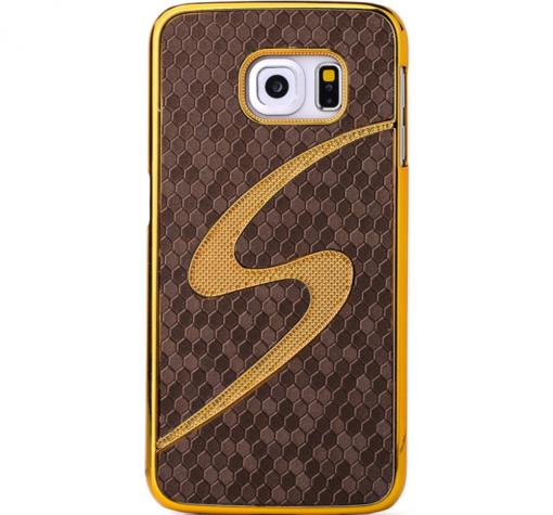 Твърд гръб / капак за Samsung S6 Edge G925 - кафяв / златист кант