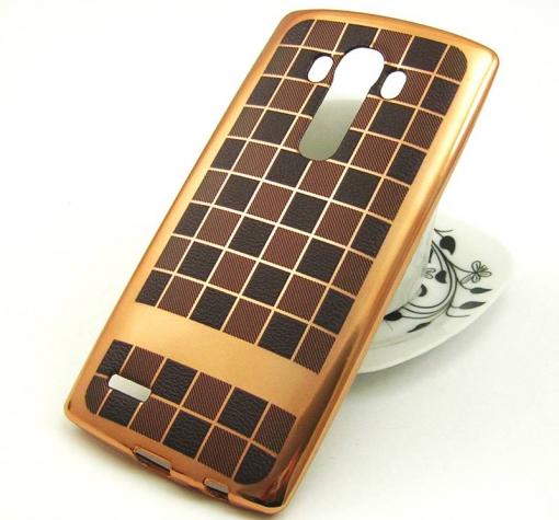Луксозен силиконов калъф / гръб / TPU за LG G4 - кафяв / квадрати / имитиращ кожа