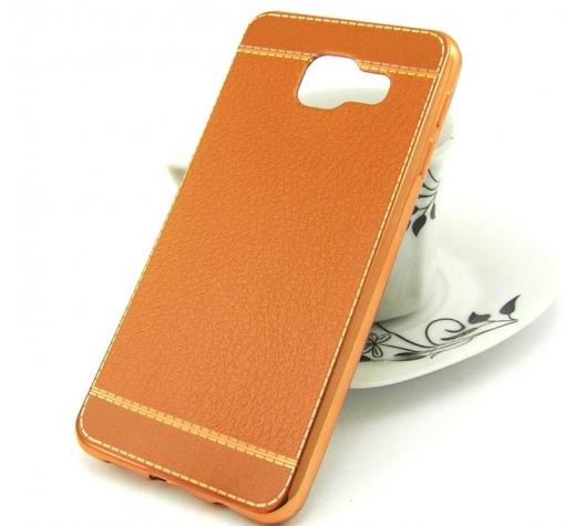 Луксозен силиконов калъф / гръб / TPU за Samsung A3 2016 A310 - оранжев / имитиращ кожа