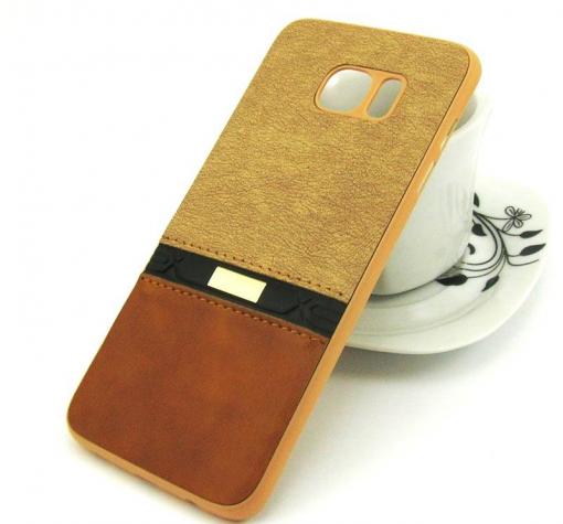 Луксозен твърд гръб New Face за Samsung S7 Edge G935 - кафяв / имитиращ кожа