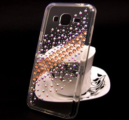 Луксозен силиконов калъф / гръб / TPU с камъни за Samsung J3 / J3 2016 J320 - прозрачен / многоцветни камъни