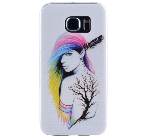 Силиконов калъф / гръб / за Samsung S6 Edge G925 - бял / момиче с многоцветна коса