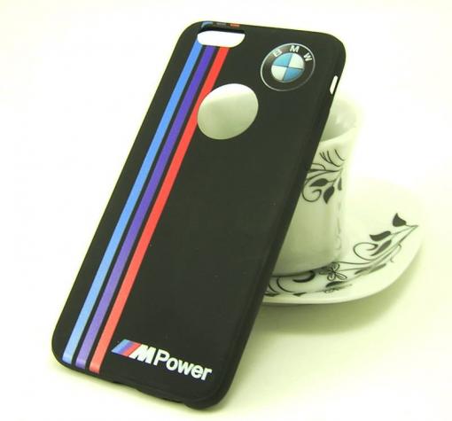 Ултра тънък силиконов калъф / гръб / TPU Ultra Thin Case за Apple iPhone 6 / iPhone 6S - BMW / MPower / черен с червено и синьо райе