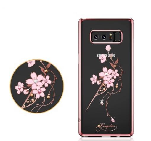 Луксозен твърд гръб KINGXBAR Swarovski Diamond за Samsung Note 8 N950 - прозрачен с Rose Gold кант / розово цвете