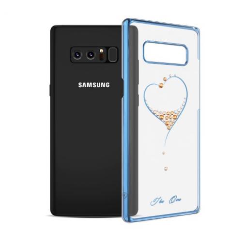 Луксозен твърд гръб KINGXBAR Swarovski Diamond за Samsung Note 8 N950 - прозрачен / син кант / сърце