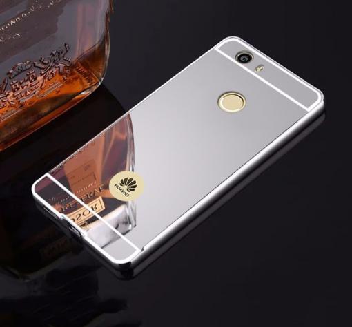 Луксозен алуминиев бъмпер с твърд гръб за Huawei Nova - сребрист / огледален