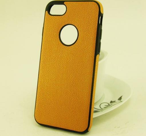 Луксозен силиконов калъф / гръб / TPU New Face за Apple iPhone 7 - оранжев / имитиращ кожа