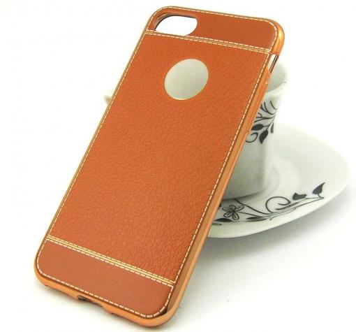 Луксозен силиконов калъф / гръб / TPU за Apple iPhone 6 / iPhone 6S - оранжев / имитиращ кожа